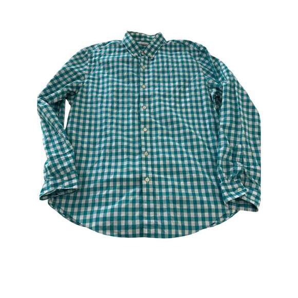 Tailored by J.Crew Mens Teal Gingham check button down all Cotton poplin Shirt L - Picture 2 of 10